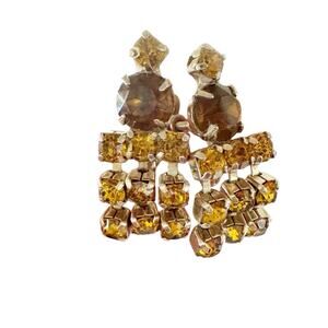 Vintage Earrings Amber Topaz Rhinestones Chandelier Dangle Screw Back